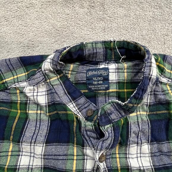 Faded Glory Button Up Shirt Mens Extra Large Plaid Green Blue Long Sleeve - Picture 3 of 5